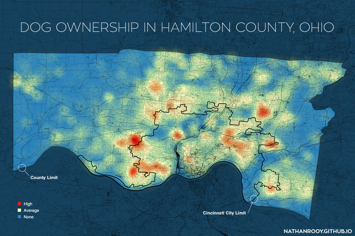 Hamilton County Ohio dog ownership heat map